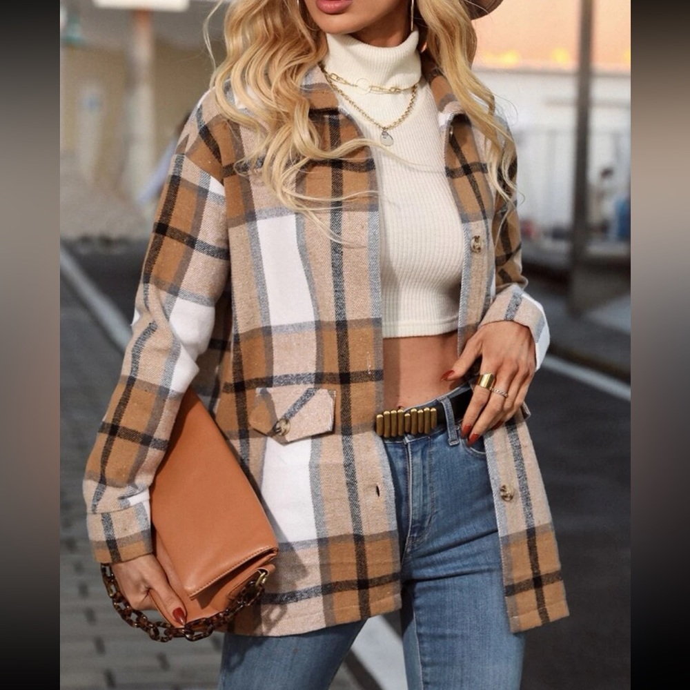 Comfy Oversized Plaid Button Down Jacket - Picture 9 of 13